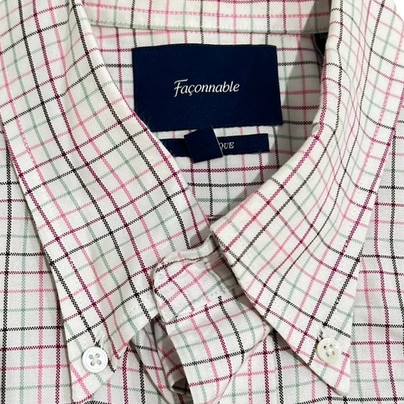 Men’s Faconnable Classique check plaid shirt casual chest pocket France sz large - Picture 6 of 7